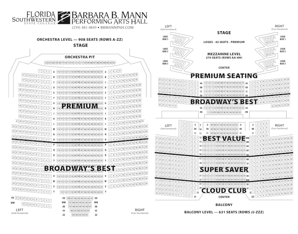 Seating Chart Barbara B Mann Performing Arts Hall Fort Myers Florida